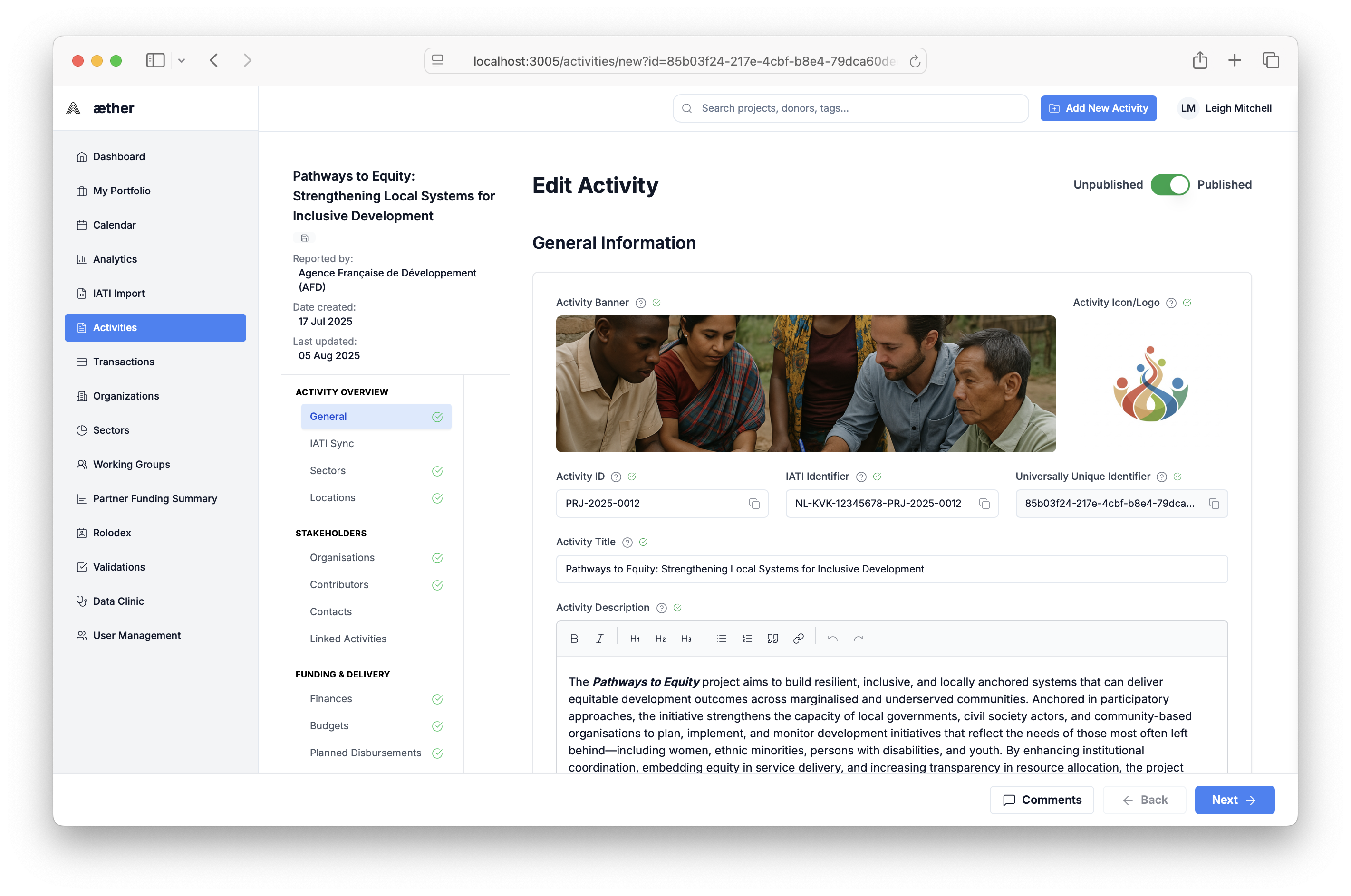 æther Activity Editor